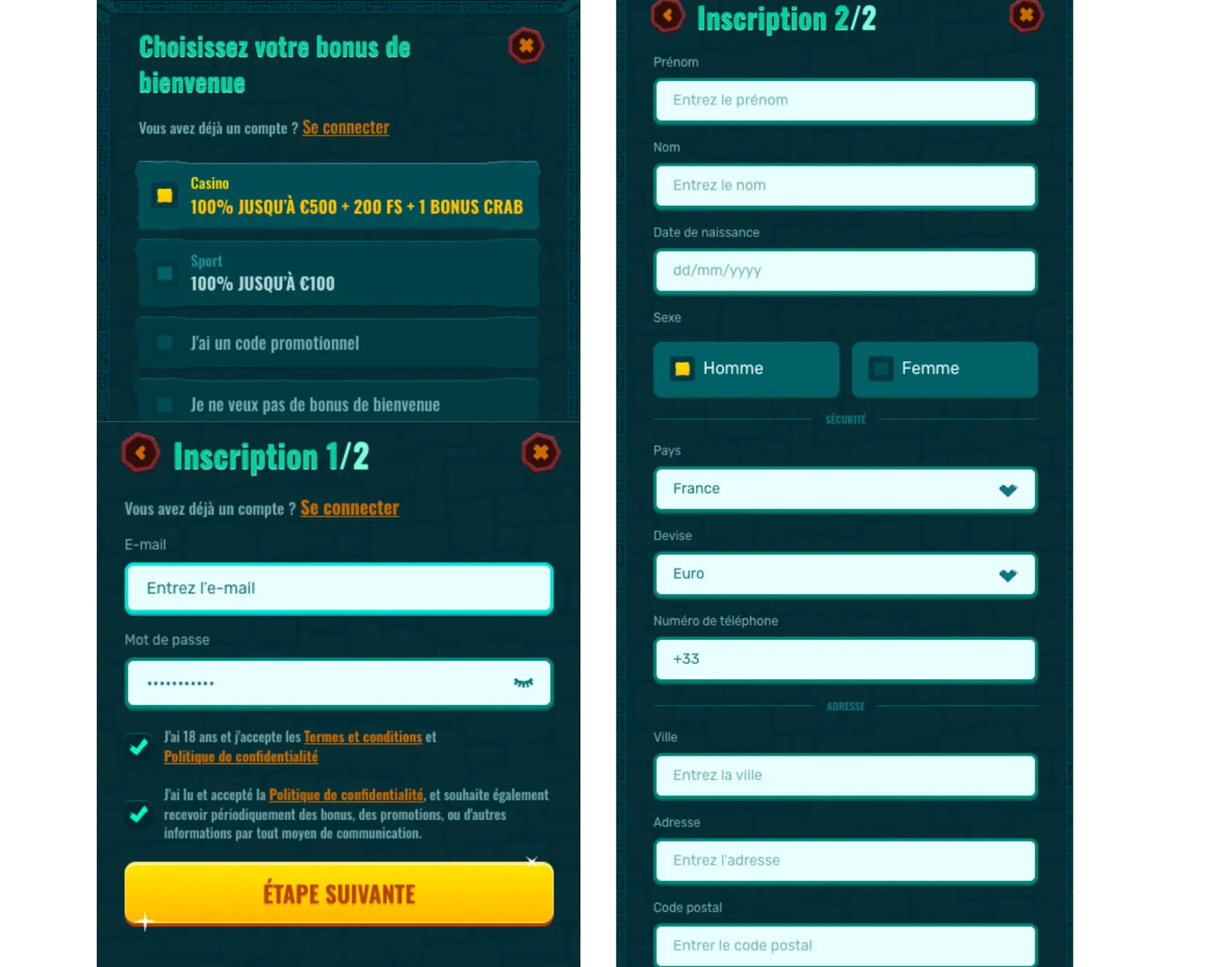 Processus d'inscription sur Spinanga